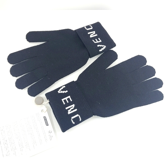 NWT$290 Givenchy Black 100% Wool Stretch Knit Logo Gloves Sz One Size (Large) - Picture 3 of 8